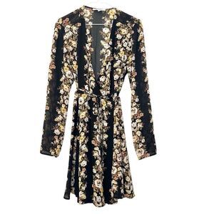 WAYF Floral Belted Surplice Neck Long Sleeve Wrap Dress Multicolor Size Large